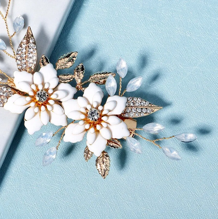 "Lillian" - Opal Gold Bridal Hair Clip